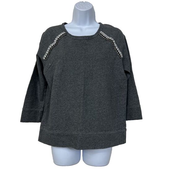 Liz Claiborne Sweater Womens Small Gray 3/4 Sleeve Solid Embellished Neckline D - Picture 1 of 11